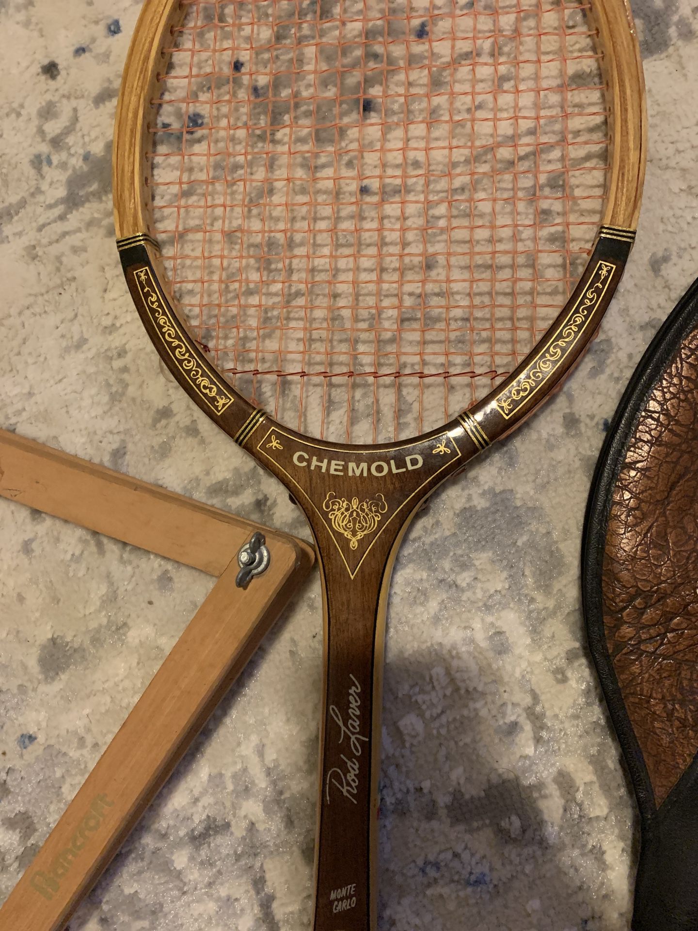 Rare vintage CHEMOLD ROD LAVER Monte Carlo tennis racket M4 5/8 With Cover Italy