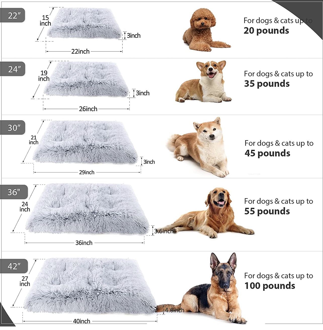 Vonabem Dog Bed Crate Pad, Deluxe Plush Soft Pet Beds, Washable Anti-Slip Dog Crate Bed for Large Medium Small Dogs and Cats,Dog Mats for Sleeping and