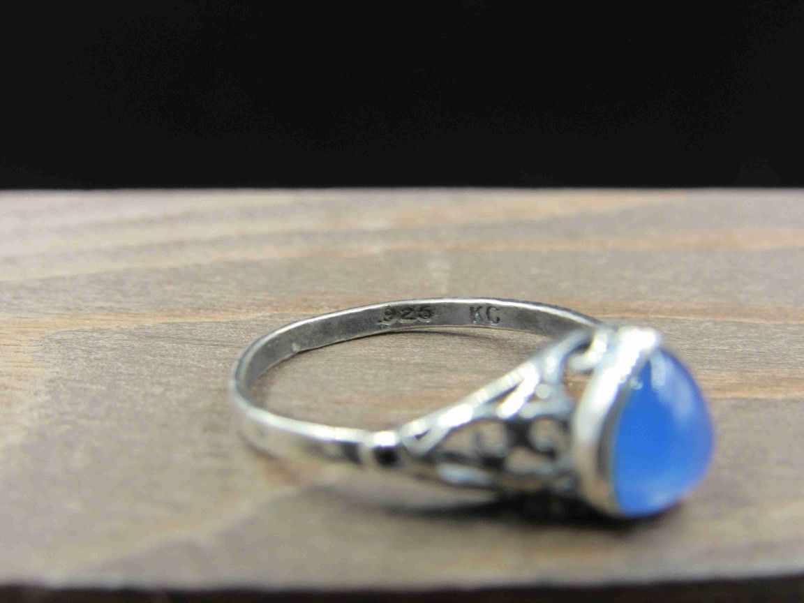 Size 6 Sterling Silver Blue Heart Filigree Band Ring Vintage Statement Engagement Wedding Promise Anniversary Bridal Cocktail Friendship