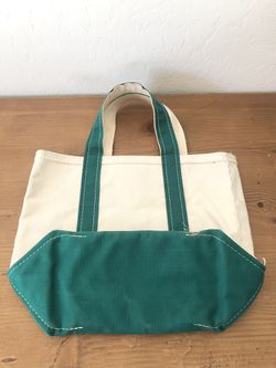 Vintage LL Bean Boat And Tote Small Canvas Bag Green White RARE SIZE & CONDITION. Thumbnail