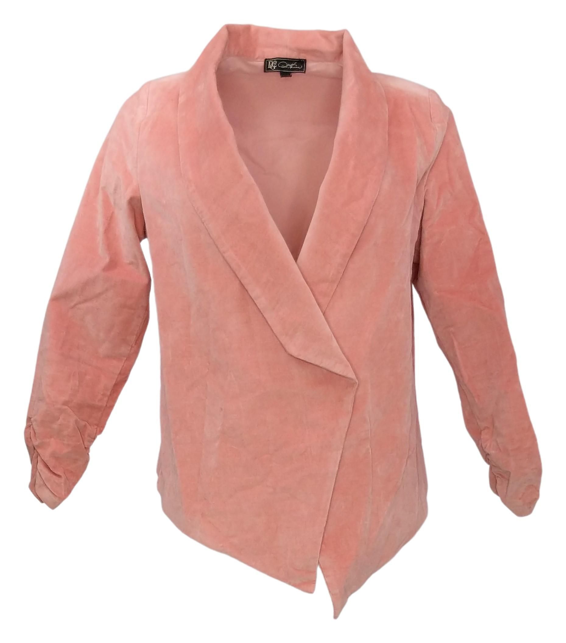 DG2 By Diane Gilman Women's Sz XS Stretch Velvet Open Front Blazer Pink 680567