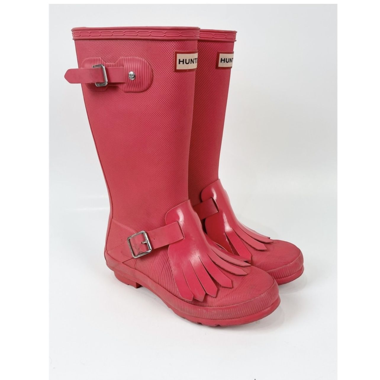 Girls Hunter Tex Fringe Tall Rain Boots Coral Pink Sz 4 Youth