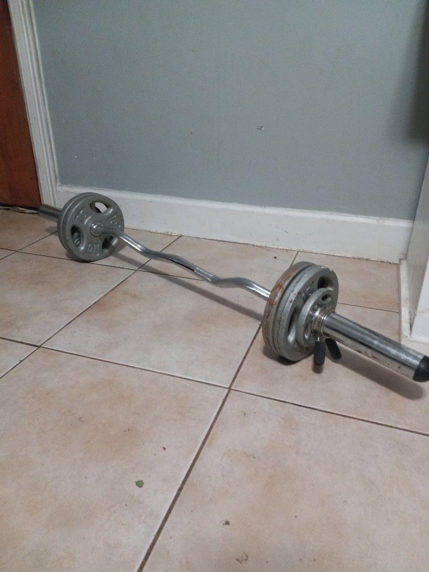 Olympic Curl Bar And Weights
