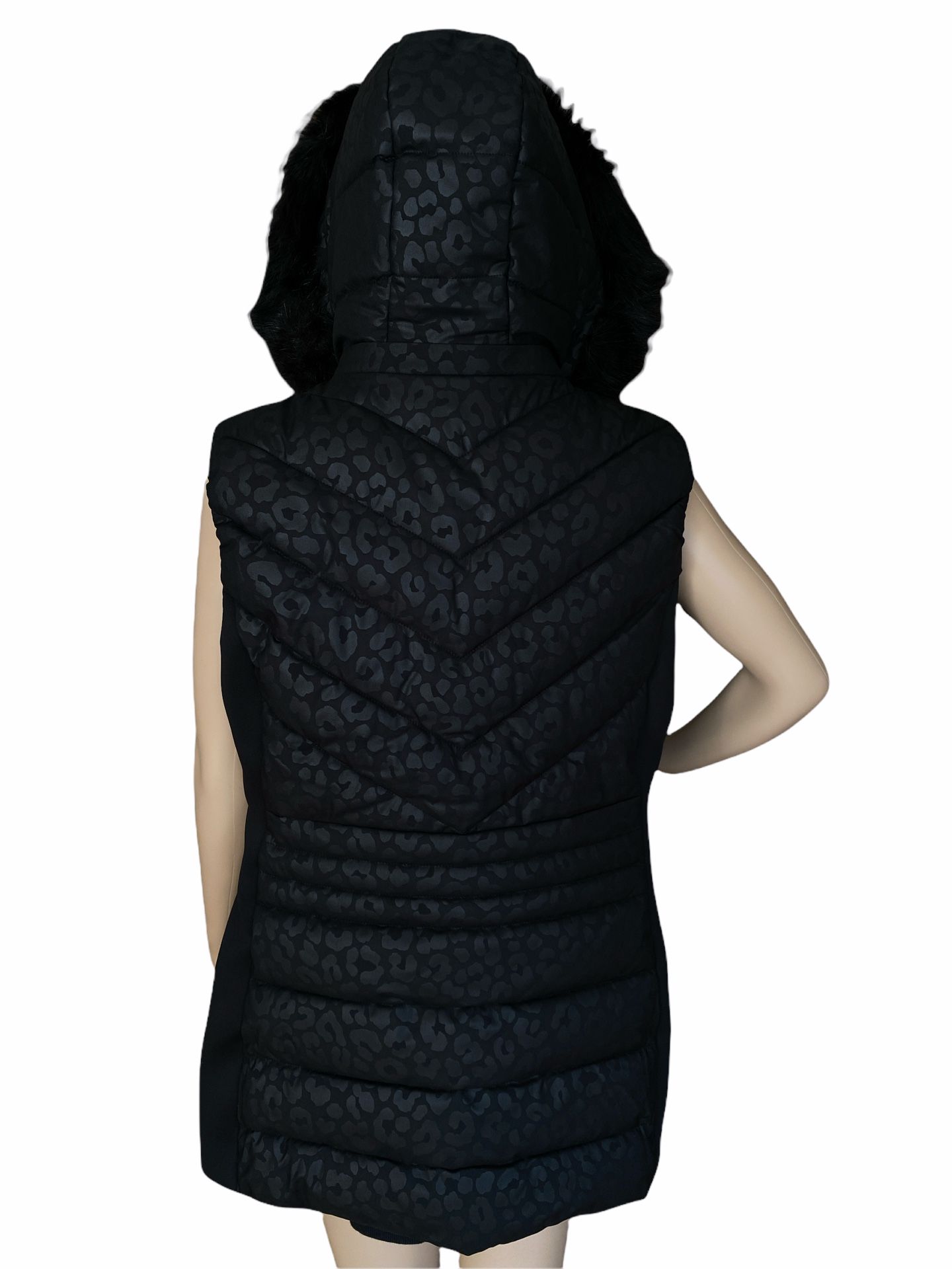 NWT Michael Kors Faux Fur Trim Hooded Short Embossed Vest