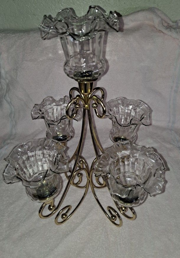 Vintage Candelabra With 5 Tuplip Candel Covers