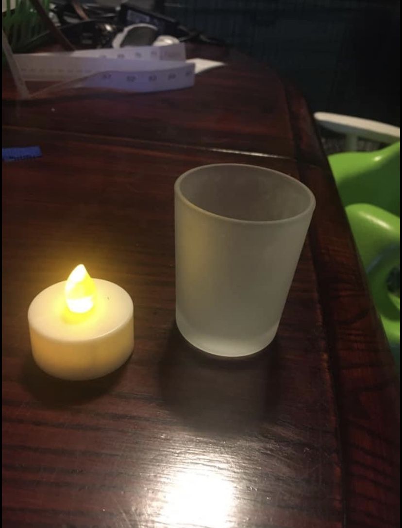 28 frosted white votives w/ tea light candles