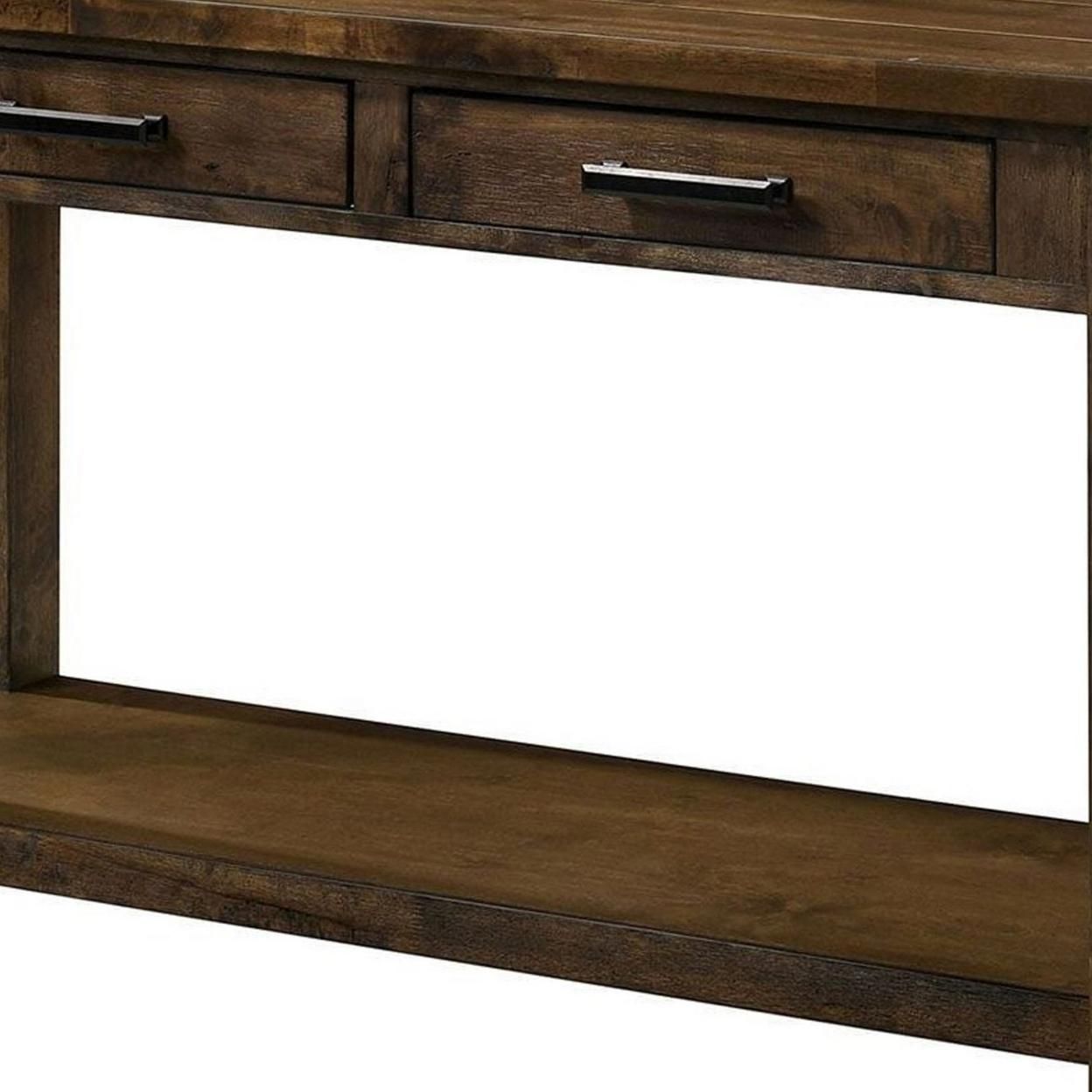 Saltoro Sherpi 51 Inches Sofa Table with 2 Drawers and Open Shelf, Rustic Brown