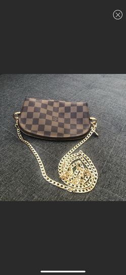 Authentic Louis Vuitton cosmetic bag pochette damier Ebene With Chain  Thumbnail