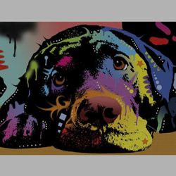Lying Lab Pop Art Dog Painting Print Wall Art , Modern Home Decor, Living Room, Bedroom, Colorful Thumbnail