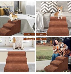(brand new) Kphico High Density Foam Pet Steps/Ramps- Non-Slip 3 Steps Pet Stairs, 15.7" High Dog Ramp, Sofa Bed Ladder for Dogs&Cats Climbing High Be Thumbnail