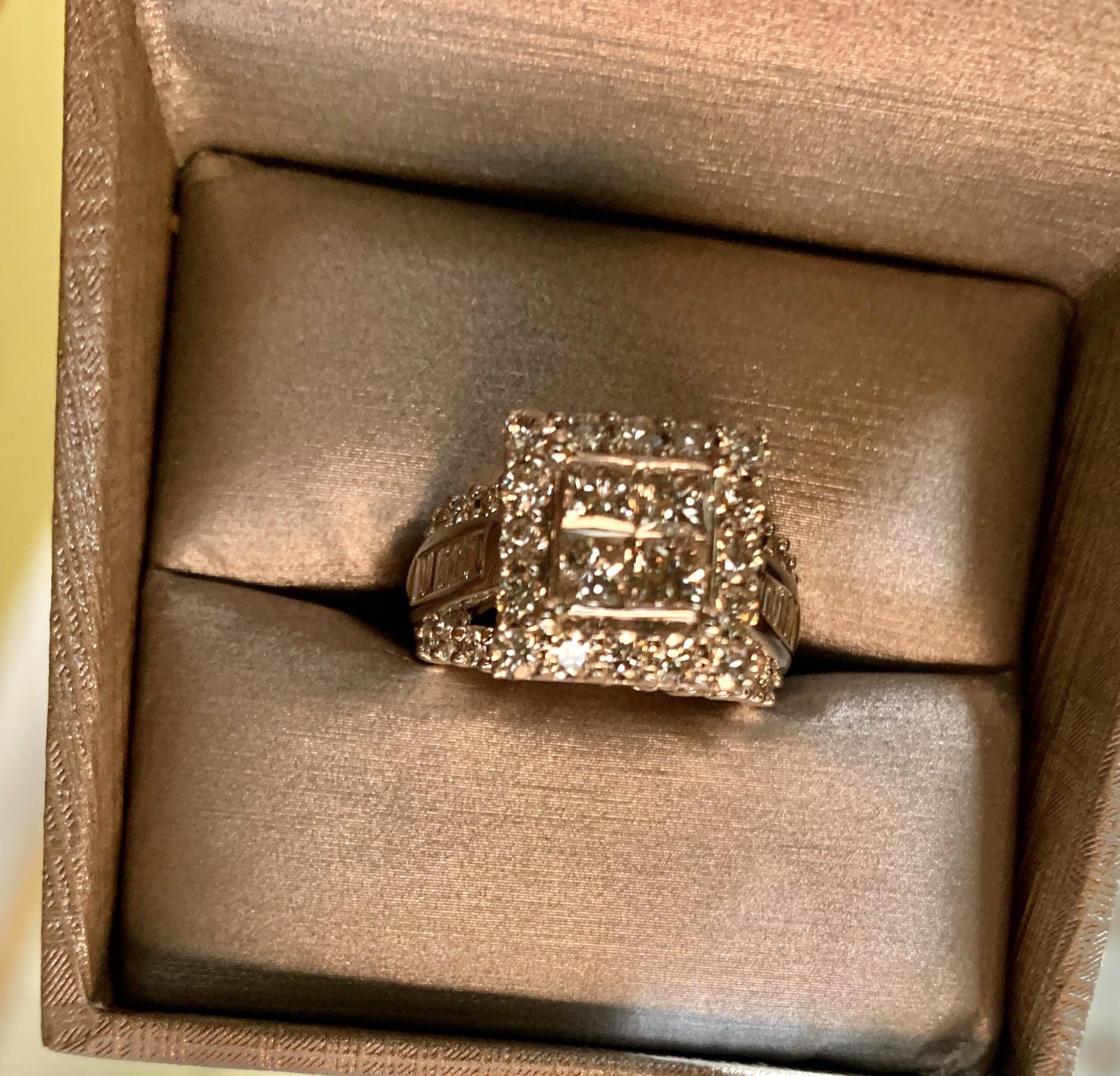 3.49 CT PRINCESS QUAD CUT DIAMOND ENGAGEMENT RING BRIDAL SET  |    14 K White Gold  | SZE 7 | GIA Certified 