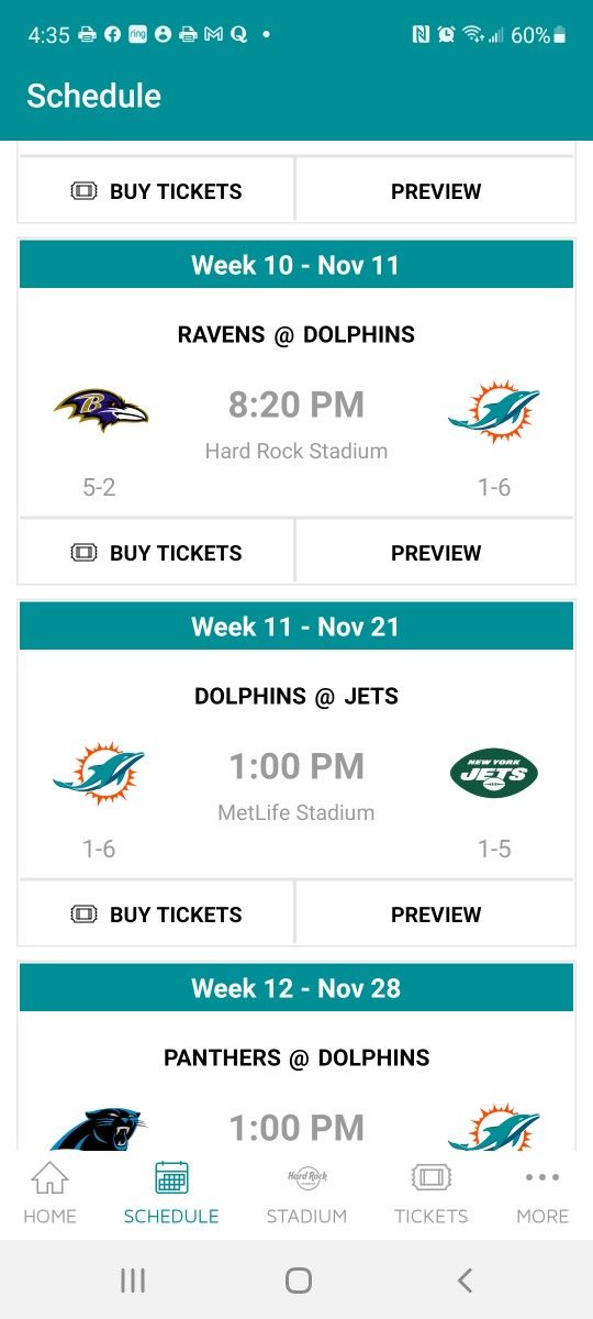DOLPHINS VIP TICKETS VS RAVINS