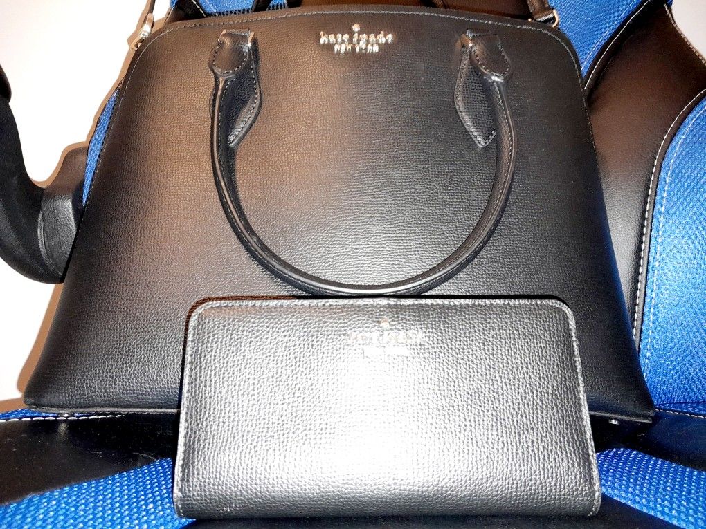 Beautiful Black/baby Blue Kate Spade Handbag & Wallet