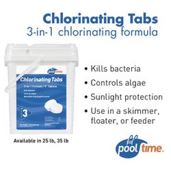 Pool Time 3-in-1 Chlorinating Tablets - About 20 lbs w/ 3” Stabilized Chlorine Tabs Thumbnail