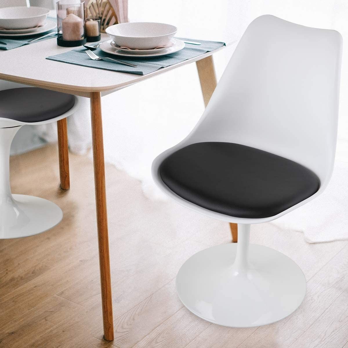 Elegant and Stylish Cushioned Seat and Curved Backrest, White and Black