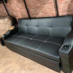  Easton Futon Sofa Bed w/ Cup Holders // Living Room//Same Day Delivery//Financing  Available Thumbnail