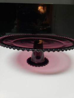 12.75" Purple Glass Cake Plate Serving Plate Thumbnail