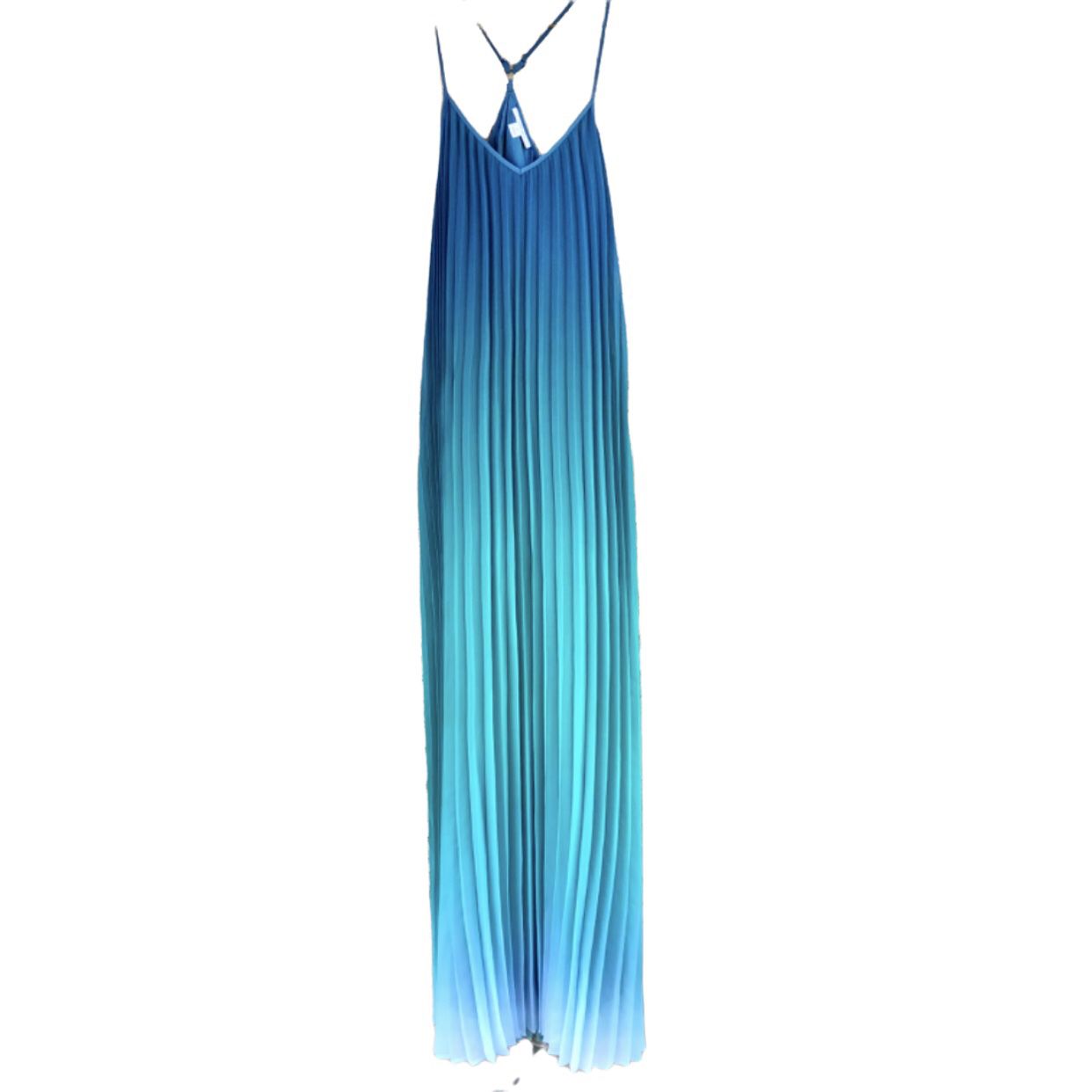 Small Bar iii Teal Blue Green Ombre Accordion Pleated Maxi Maternity Dress