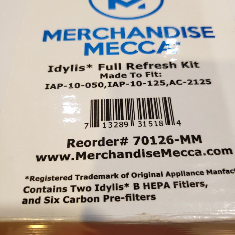HEPA Air Filter fits Idylis Air Purifier IAP-10-200 IAP-10-280, IAF-H-100C. Size 11 3/4" x 6 3/4". New excellent condition in package.