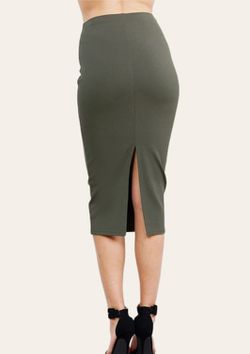 Olive Pencil Skirt With Slit Thumbnail