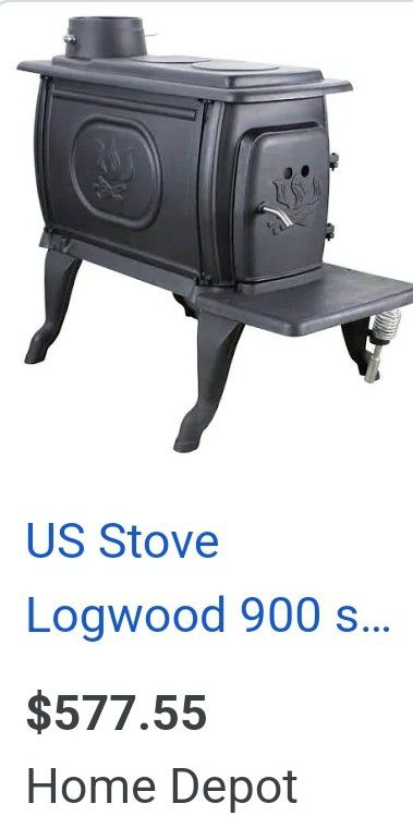 US Stove US1269E 900 Sq. Ft. Log Wood Cast Iron Stove, Black

