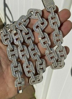 “NO TRADES”Solid 925 Sterling Silver Baguette Gucci Link Chain Iced 15mm Thick Flooded Out 20”L Thumbnail