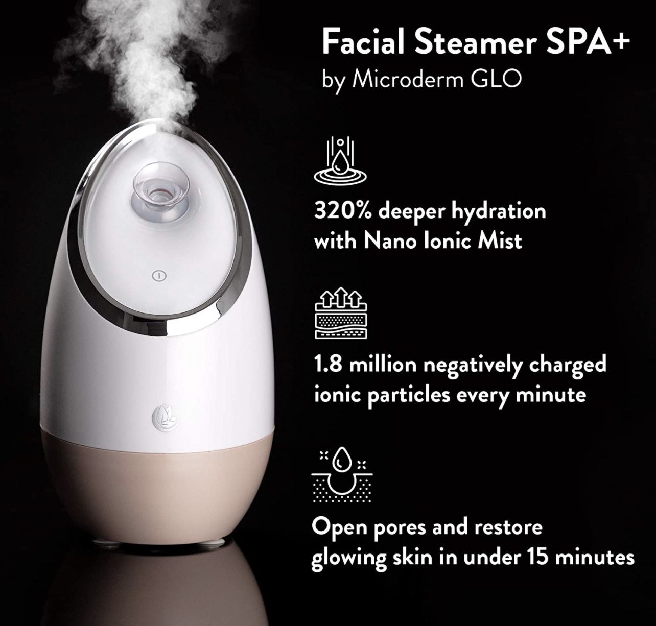 Facial Steamer SPA+ by Microderm GLO - Best Professional Nano Ionic Warm Mist, Home Face Sauna, Portable Humidifier Machine, Deep Clean & Tighten Skin