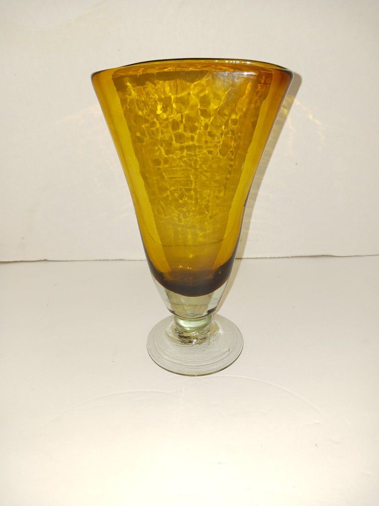Hand Blown Amber To Clear Fan Vase Glass 
