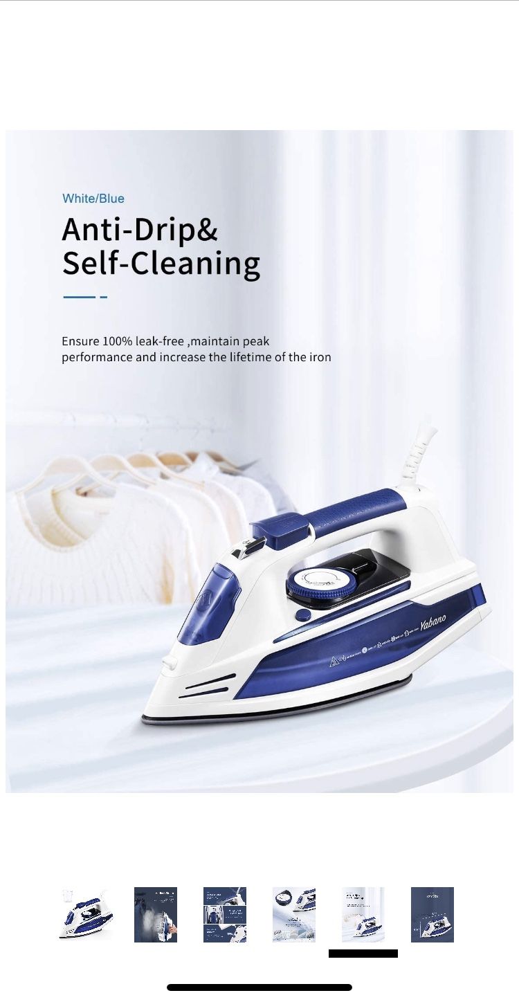 Yabano Steam Iron, Professional Iron for Clothes with Non-Stick Soleplate, Anti-Drip, Anti-Calc, Variable Temperature and Steam Control, Axial Aligned