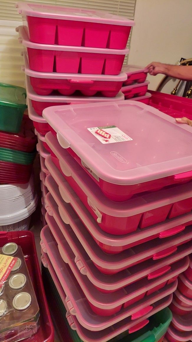 Plastic Stackable Storage Bins....$20--4ft Long Bin. Ornament Holder $7 Others $5.