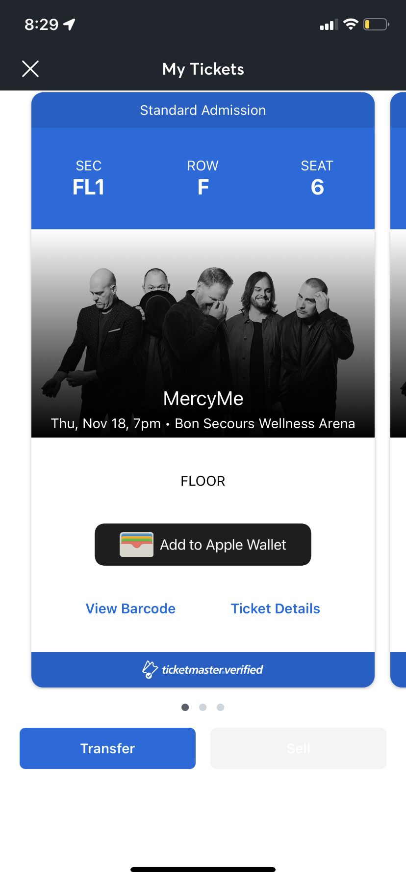 MercyMe  Tickets - Nov 18 - Greenville, SC - 6 Rows from Stage!