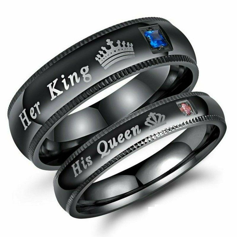 His Queen and Her King Stainless Steel Lover Couple Ring Engagement Promise Band