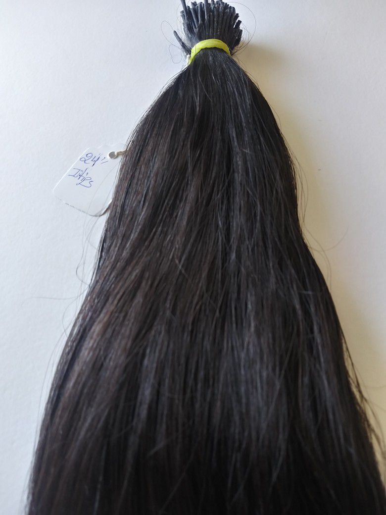 24 inches long Raw Indian temple itip human hair extensions ( Natural black) get length and fullness