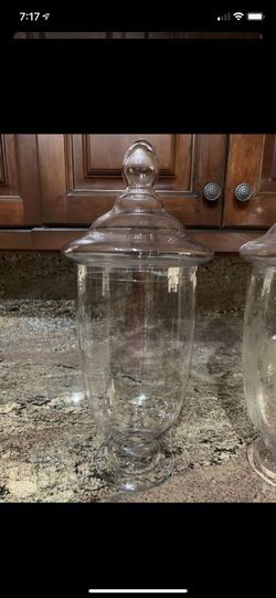 2 large apothecary jars 23” tall originally $60 each now $30 For 1 or both for $50 Thumbnail