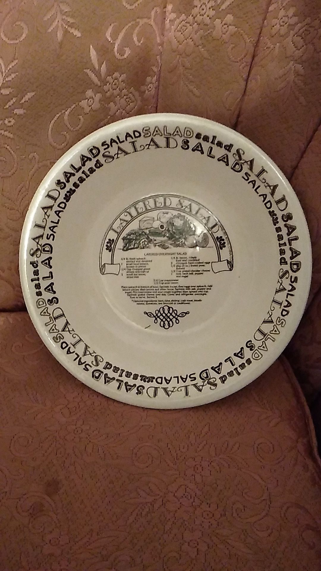 Salad Bowl By Royal China, Retains Cold For Long Periods, Comes With Recipe For Overnight Salad 🥗 Printed On Bottom Of Bowl 🥣.