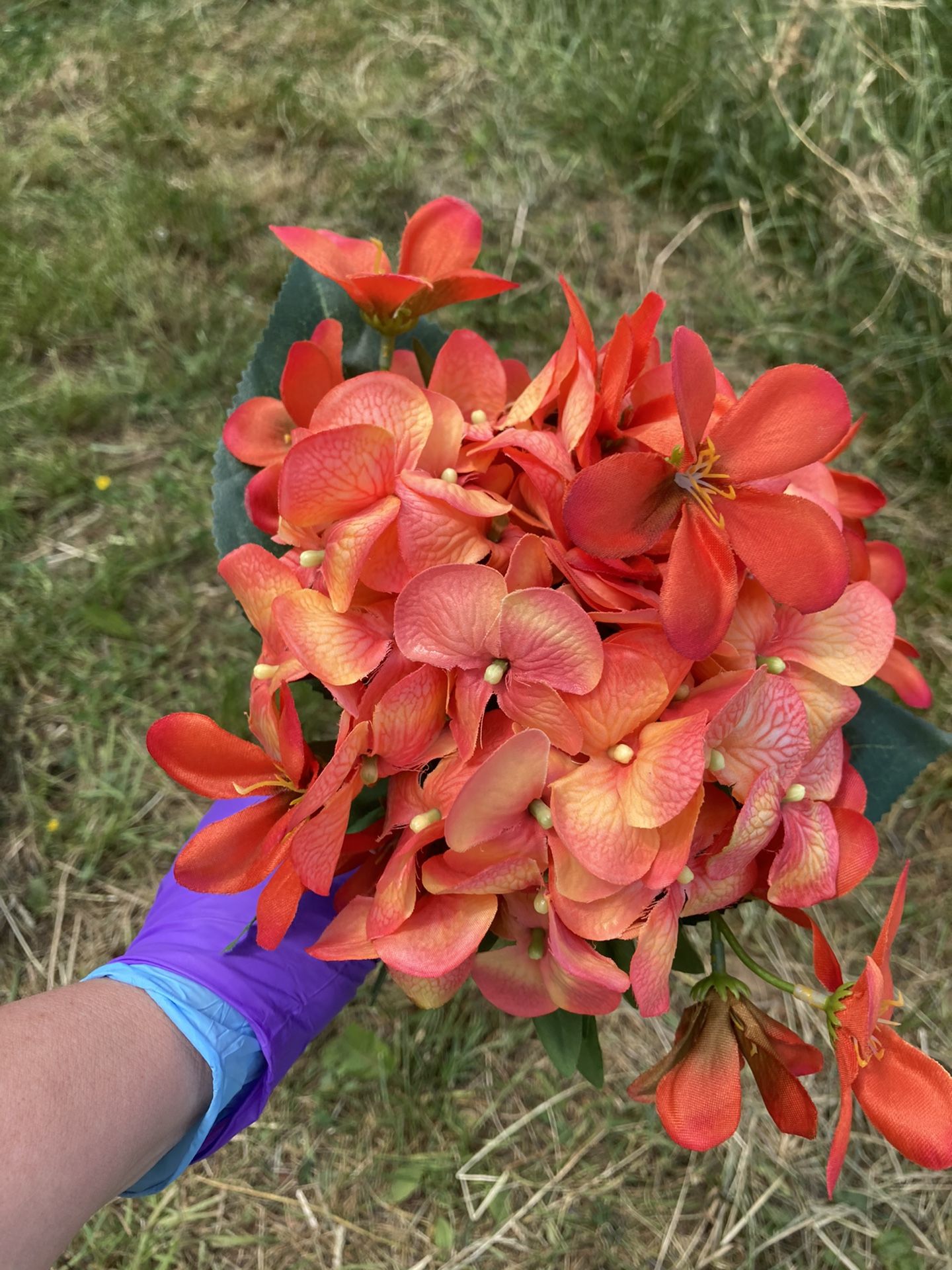 Artificial Flowers Coral And Aqua Colors