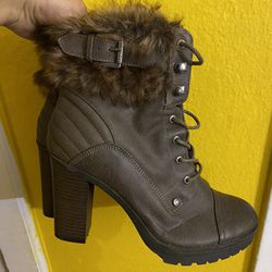Guess Dark Brown Leather Combat Heeled Boots Thumbnail