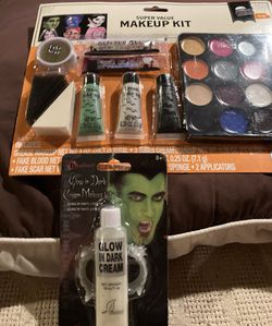 Halloween face paint fake blood, devil, Horns &paint  face kit. Black hair spray. Thumbnail