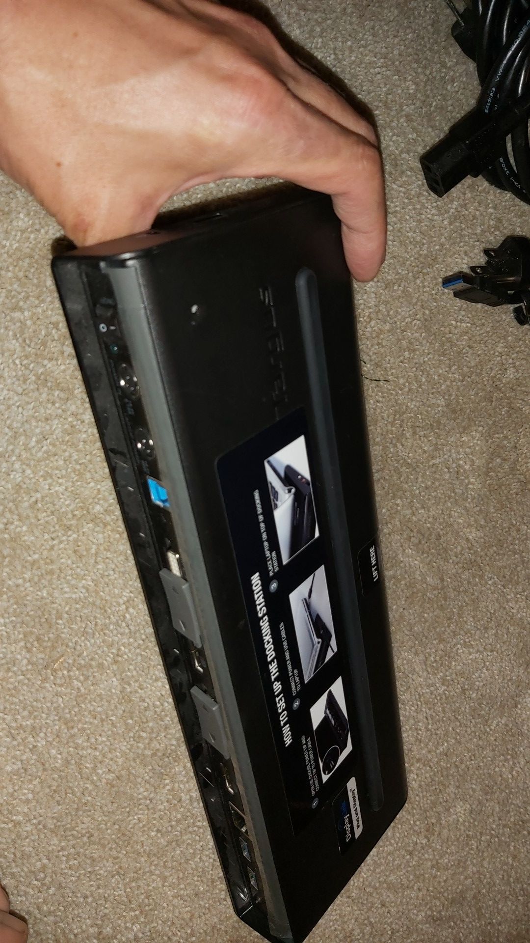 Lenovo dual monitor setup with stands and cables
