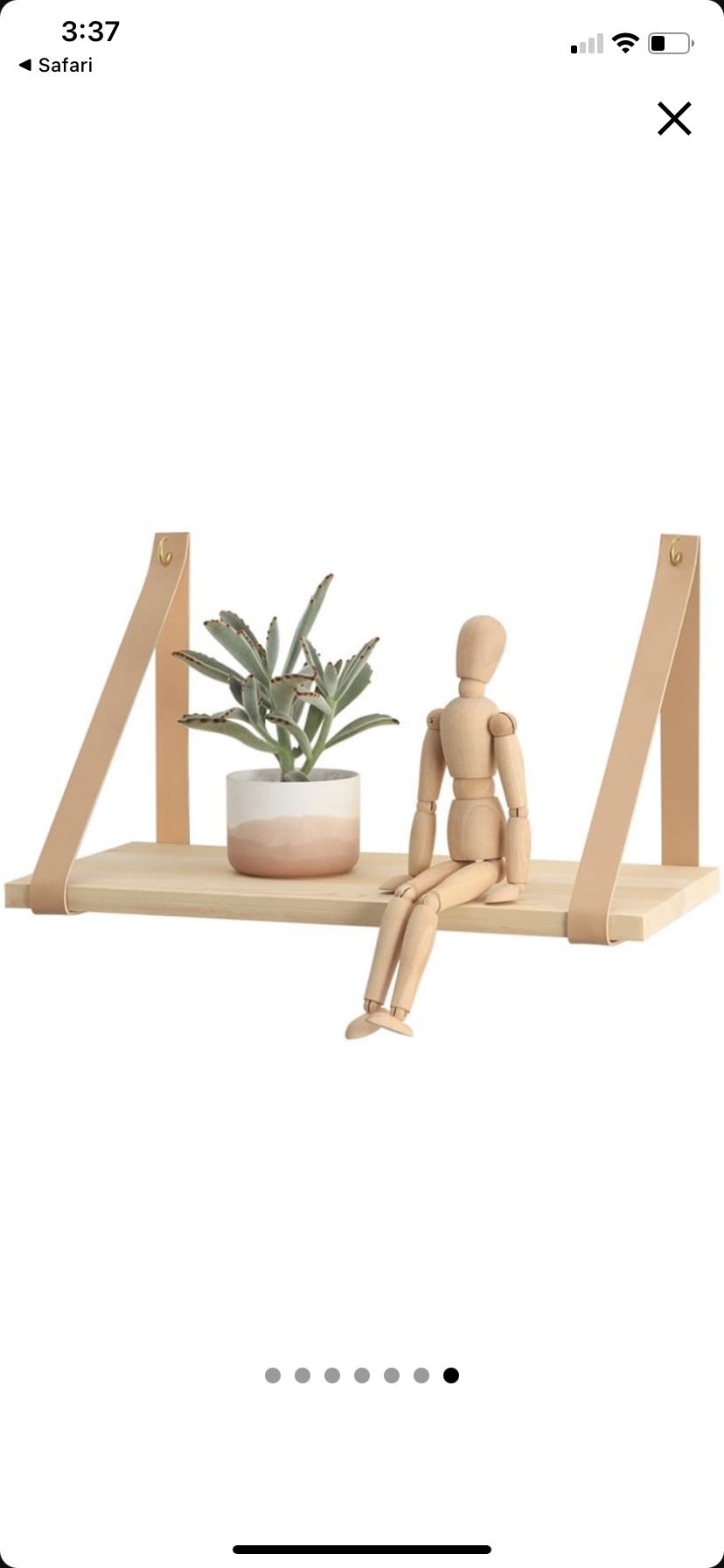 Mkono Hanging Shelf Wall Wood Floating Storage Shelves Leather Strap Swing Organizer