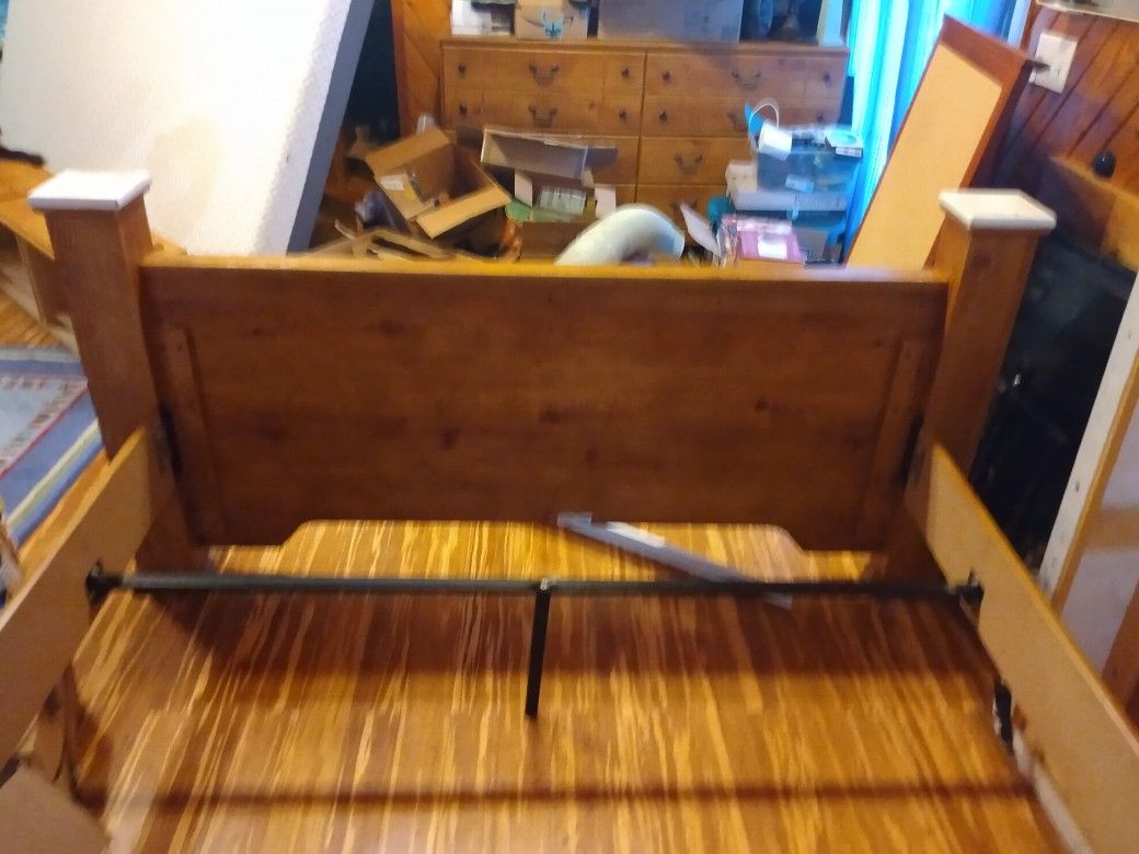 Wood Queen Size Bedframe With Two Drawer Storage