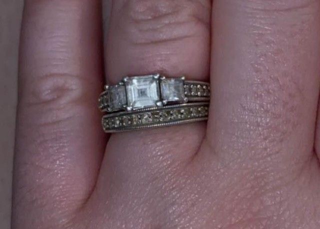 White Sapphire Wedding Set (Sterling Silver)