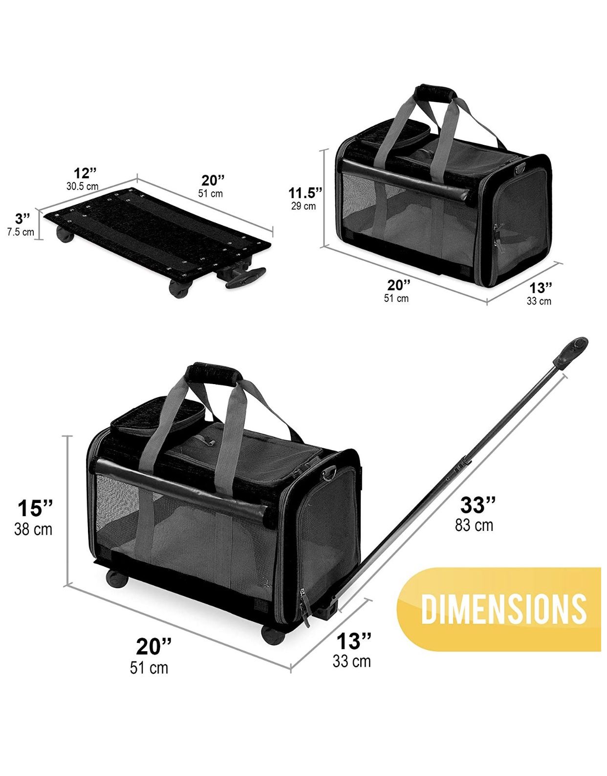 KOPEKS Pet Carrier with Detachable Wheels for Small and Medium Dogs & Cats - Black, Pink.