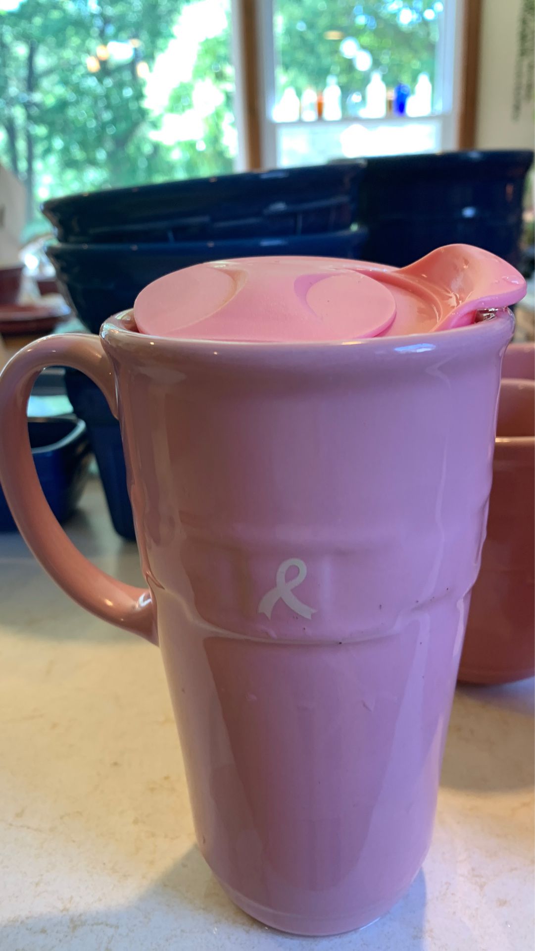 Longaberger Breast Cancer Tall Coffee Mugs Cups