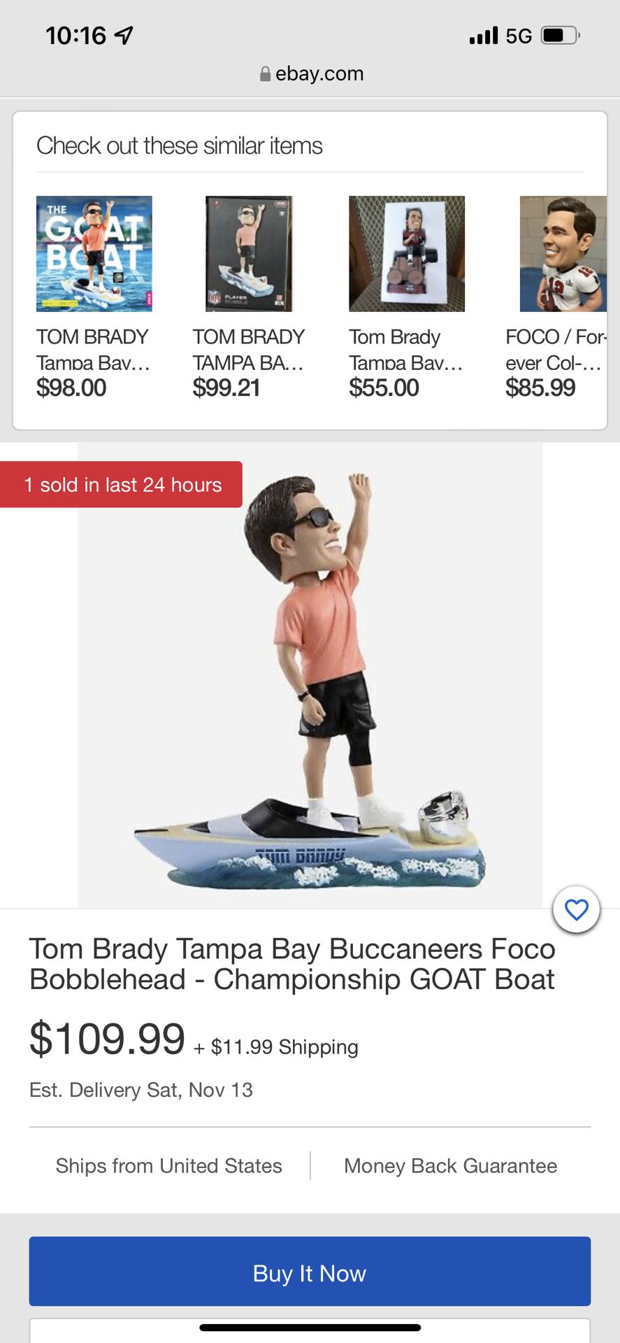 Tom Brady Tampa Bay Buccaneers Foco Bobblehead - Championship GOAT Boat