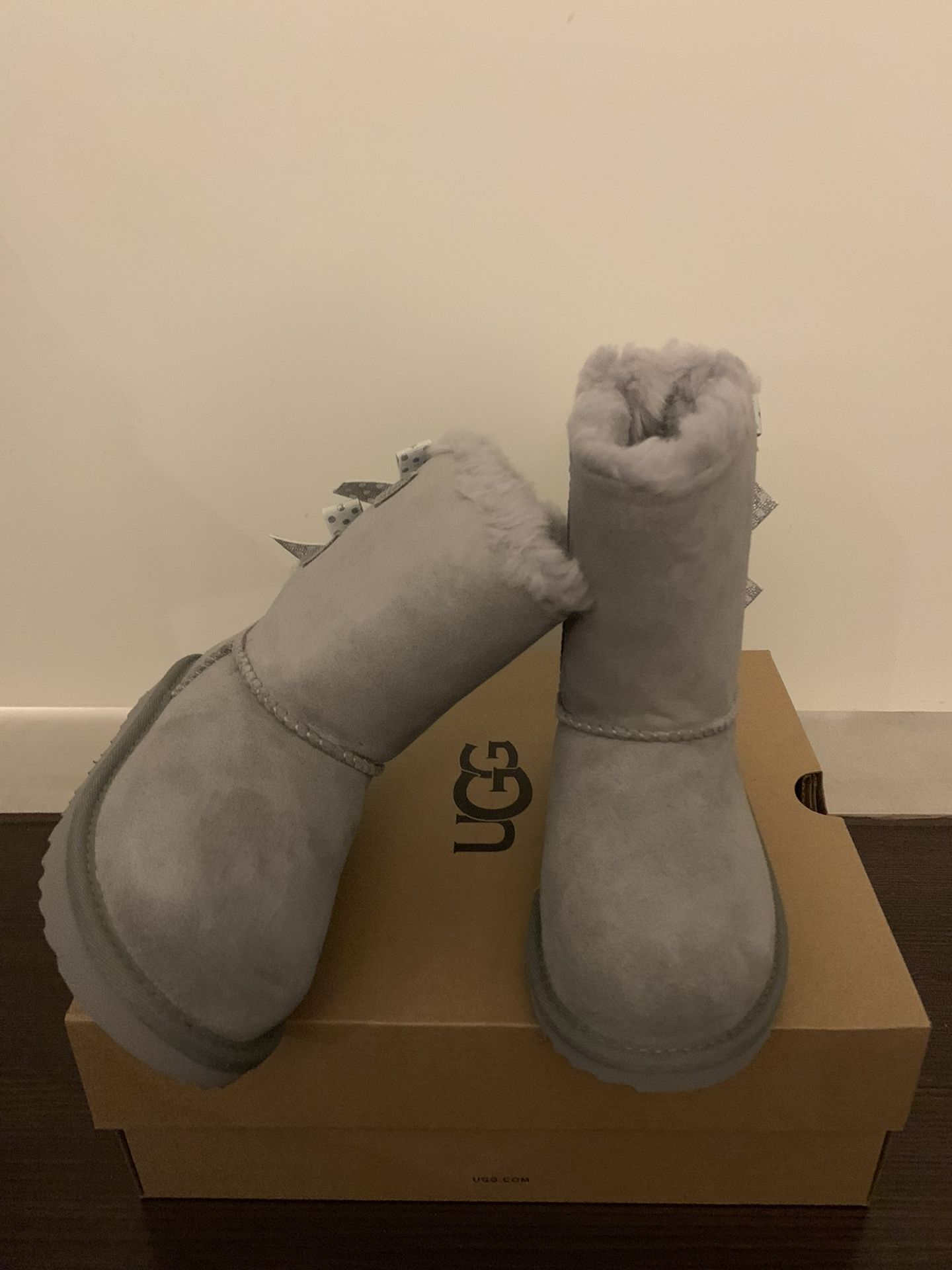 100% Authentic Brand New in Box UGG Bailey Bow Polka Boots / Color: Grey / Toddler size 7 and 11