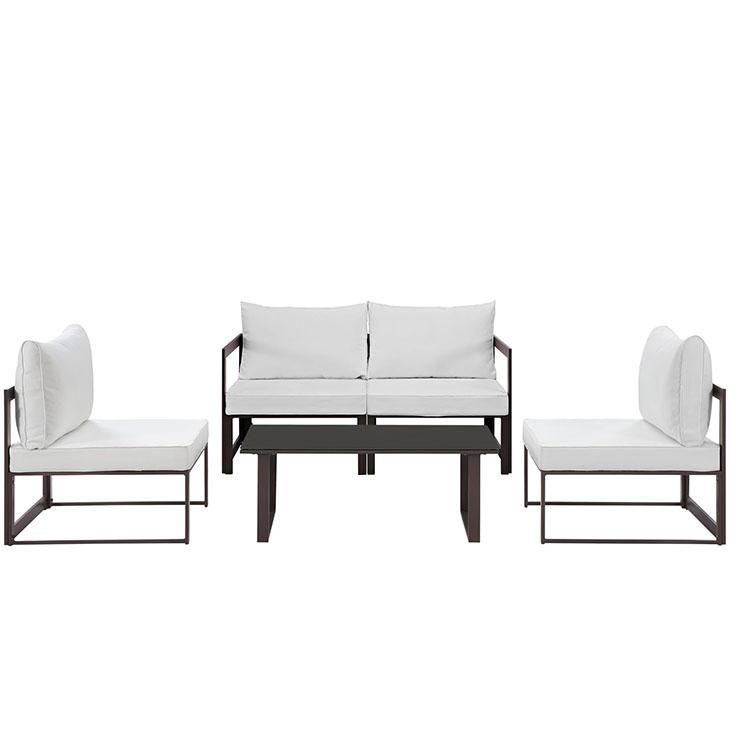 Fortuna 5 Piece Outdoor Patio Sectional Sofa Set, Brown White