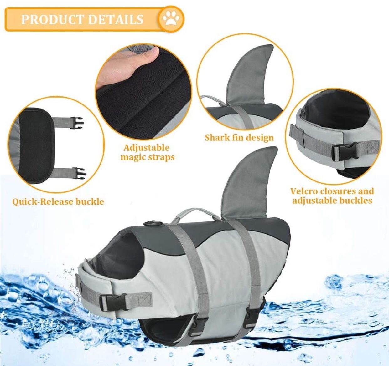 Dog Shark Life, Jacket Dog Life Vest for Swimming, Pet Life Preserver with Rescue Handle, Size L