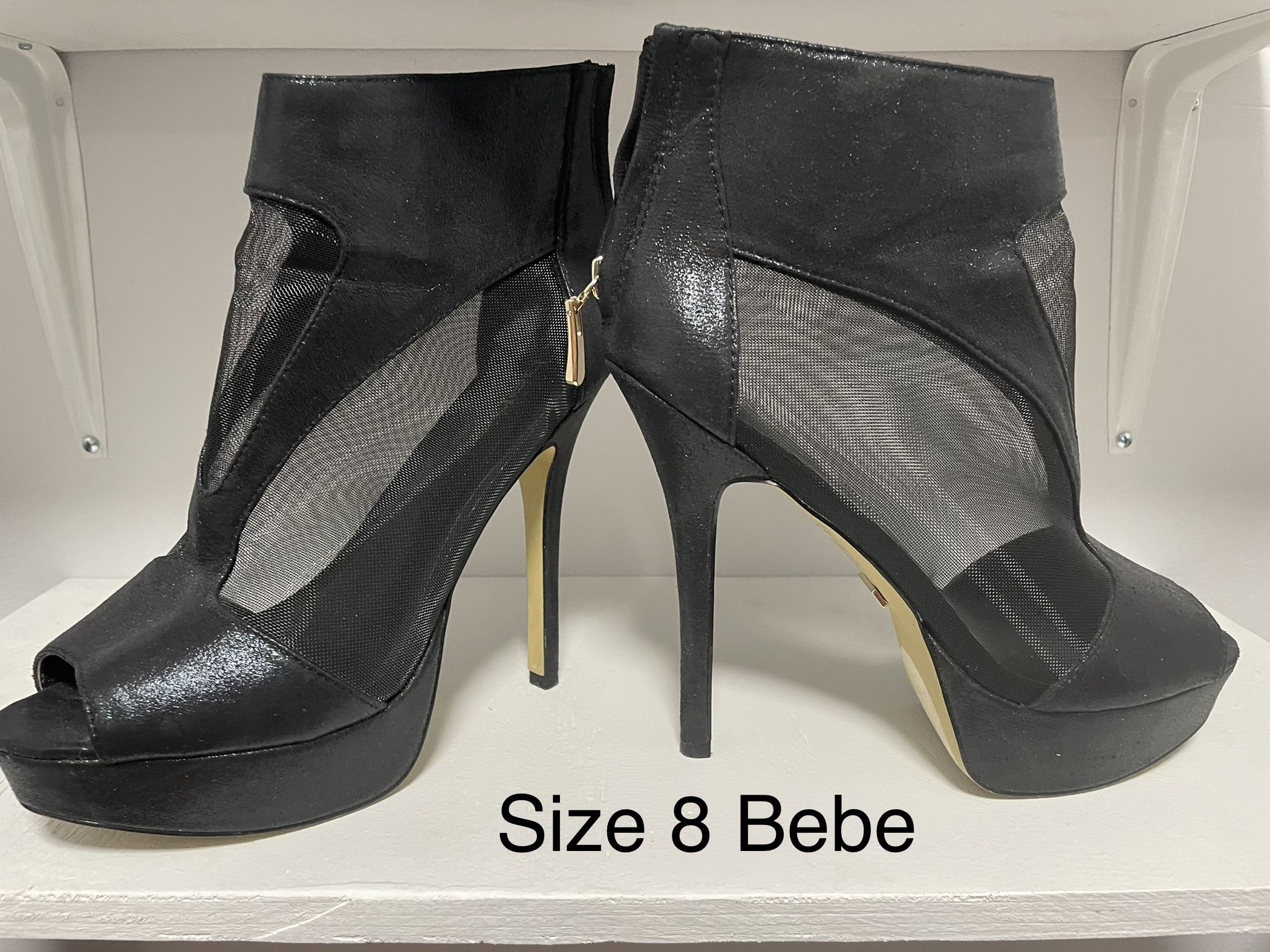 Size 8 New Bebe Mesh Black High Heel Booties Open Toe
