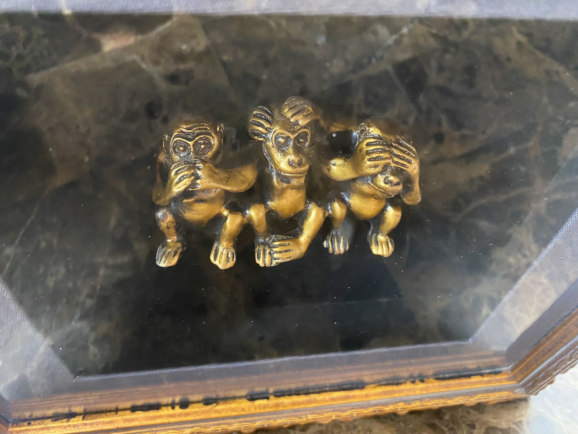 3 Monkeys-see, hear, speak no evil-shadow box 3D wall plaque Gold 11”x11.5”x2.5”